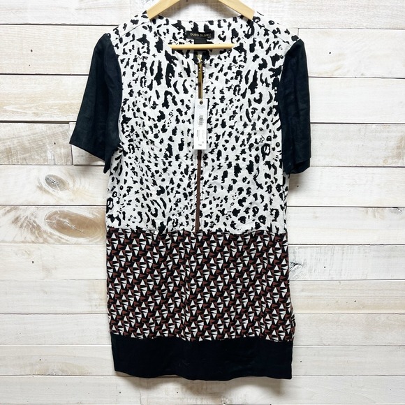 Duro Olowu Dresses & Skirts - Linen Dress Womens Medium Black Brown Animal Print Boho Sheath Artsy
